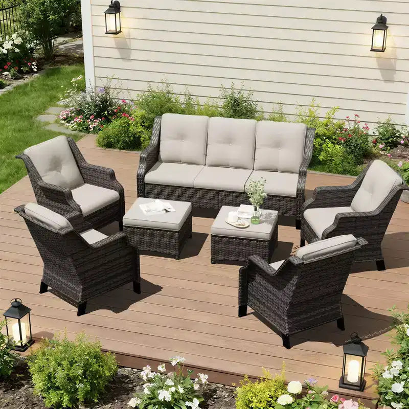 UPTIOT 4-Chair Set with 2 Ottomans & Sofa