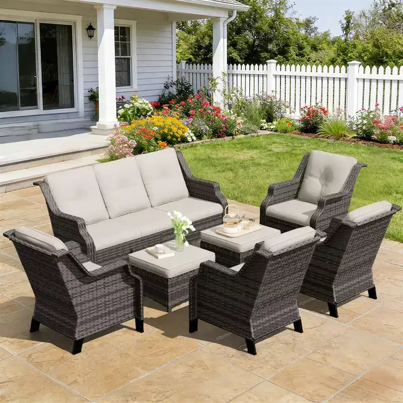 UPTIOT 4-Chair Set with 2 Ottomans & Sofa
