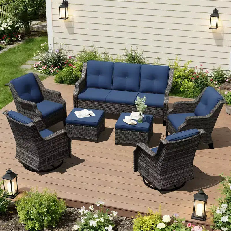 UPTIOT 4-Chair Set with 2 Ottomans & Sofa