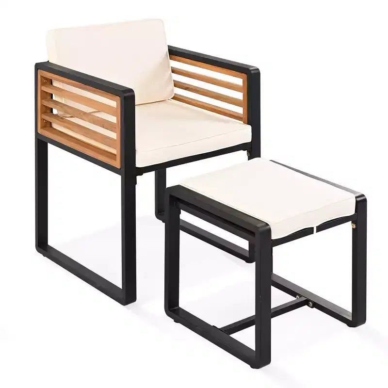 Ensemble de salle à manger d’extérieur Donald de GDFStudio, 9 pièces, en bois d’acacia, avec table carrée, 4 chaises à coussin et 4 tabourets