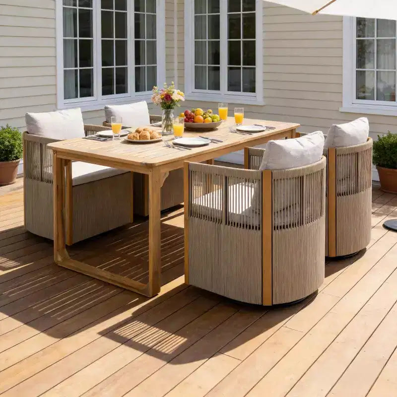 Conjunto de comedor de 5 piezas de madera de acacia moderna para patio Christopher Knight Home Calvin, con 4 sillas de comedor giratorias y mesa