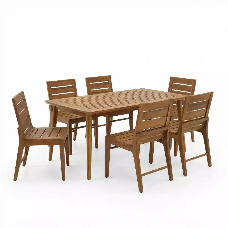Christopher Knight Home Lorenzo moderne 7-delige eethoek van acaciahout met lattenontwerp