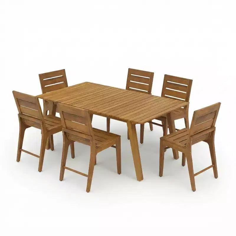 Christopher Knight Home Alessandro Modern 7 Parçalı Çıtallı Tasarımlı Akasya Ahşabı Yemek Masası Seti