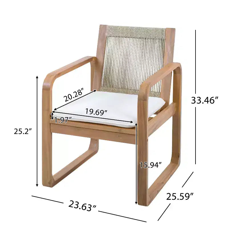 Conjunto de comedor de patio Chasel de 5 piezas de madera de acacia moderna Christopher Knight Home con 4 sillas de comedor de cuerda