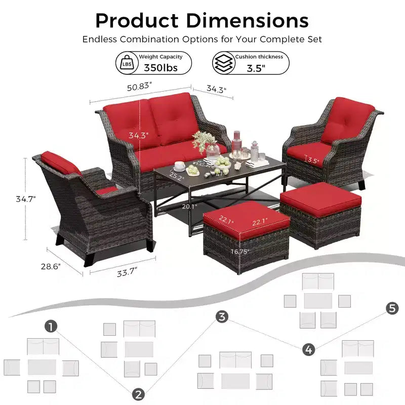 UPTIOT Modulare Outdoor-Sitzgruppe: 2-Sitzer-Sofa, 2 Schaukelstühle, 2 Hocker und Couchtisch für eine vielseitige Terrasse