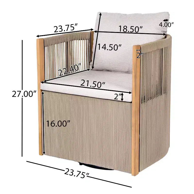Conjunto de comedor para patio Christopher Knight Home Harrison, moderno, de madera de acacia, de 7 piezas, con 6 sillas giratorias de cuerda