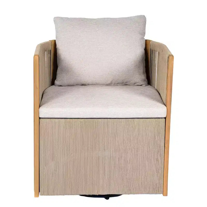 Conjunto de comedor para patio Christopher Knight Home Harrison, moderno, de madera de acacia, de 7 piezas, con 6 sillas giratorias de cuerda