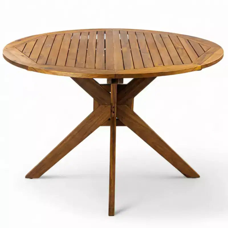 Ensemble repas rond d’extérieur Everett 5 pièces en bois d’acacia rustique pour patio Christopher Knight Home, avec chaises rembourrées