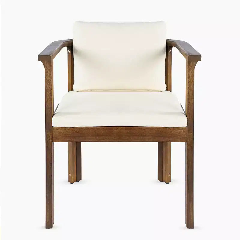 Ensemble repas rond d’extérieur Everett 5 pièces en bois d’acacia rustique pour patio Christopher Knight Home, avec chaises rembourrées
