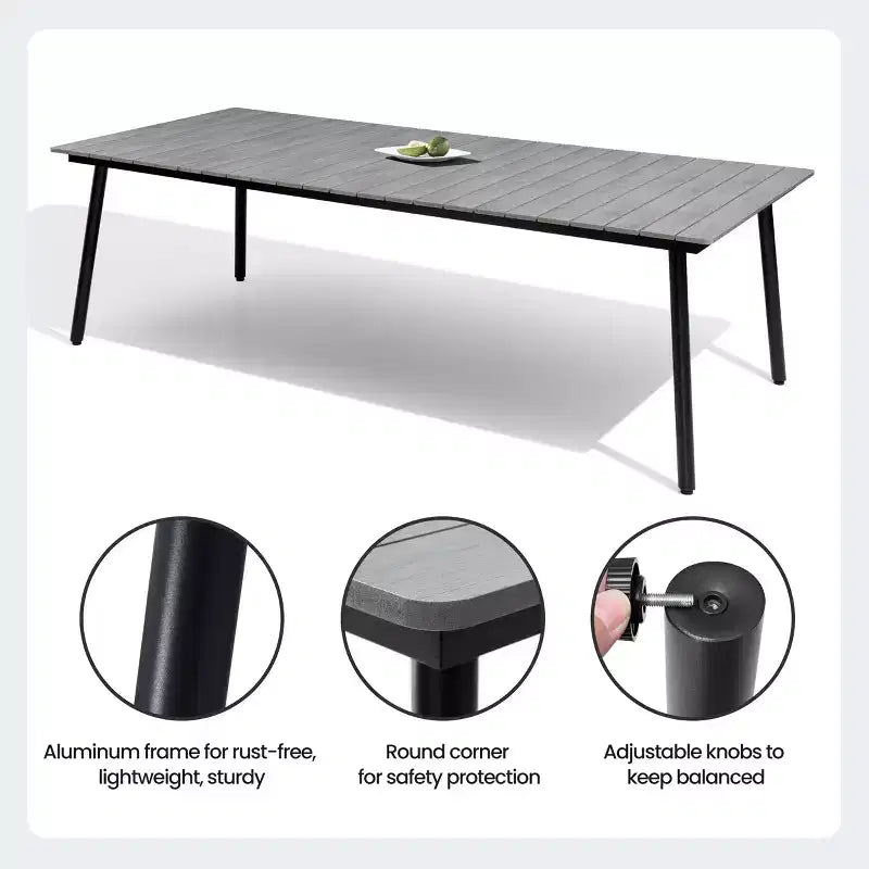 Conjunto de comedor de patio exterior de 11 piezas de Crestlive Products con sillas apilables con brazos y mesa con apariencia de madera y orificio para sombrilla, para reuniones grandes