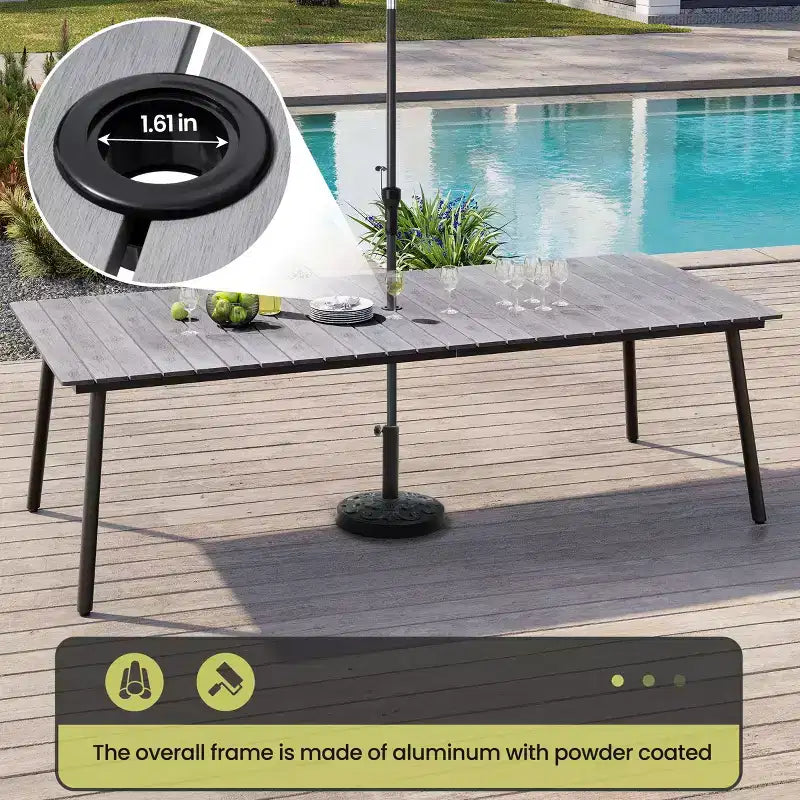 Conjunto de comedor de patio exterior de 11 piezas de Crestlive Products con sillas apilables con brazos y mesa con apariencia de madera y orificio para sombrilla, para reuniones grandes