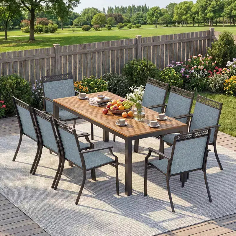Gymax 9PCS Patio Dining Set for 8 w/Quick-Drying Fabric Sturdy Acacia Wood for Garden