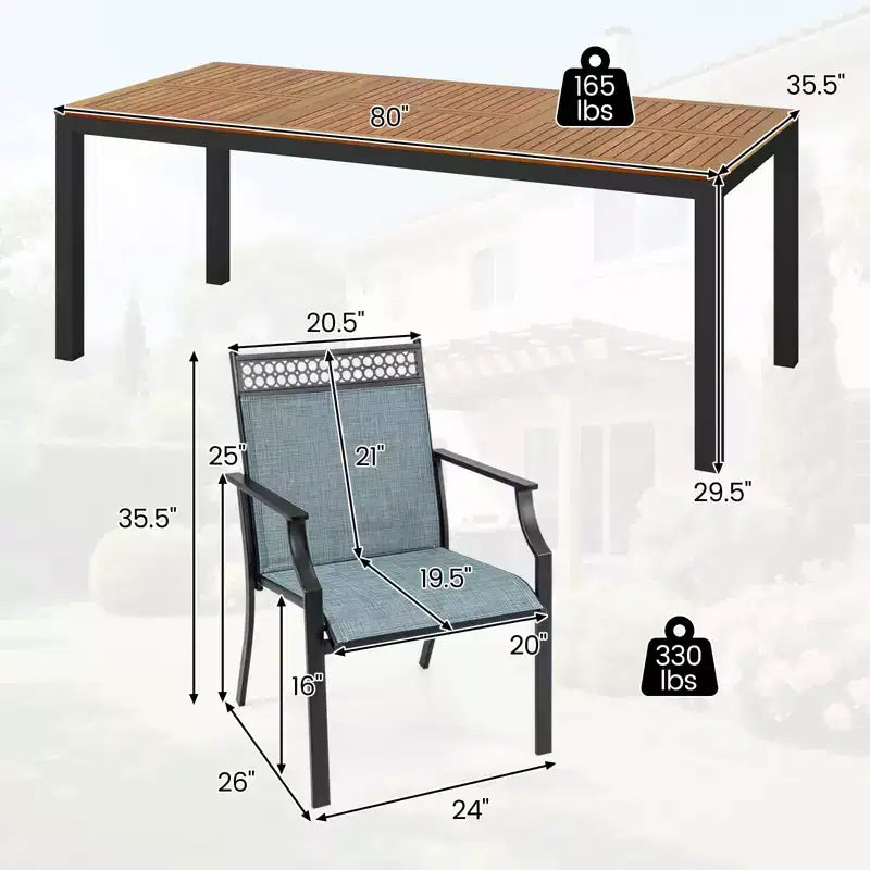 Gymax 9PCS Patio Dining Set for 8 w/Quick-Drying Fabric Sturdy Acacia Wood for Garden