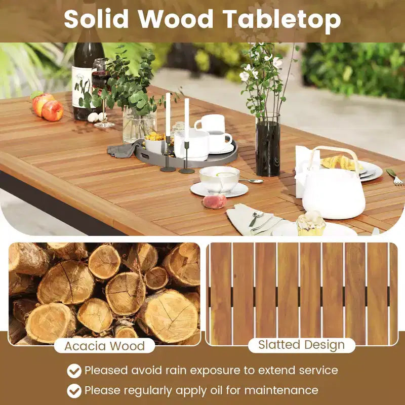 Gymax 9PCS Patio Dining Set for 8 w/Quick-Drying Fabric Sturdy Acacia Wood for Garden