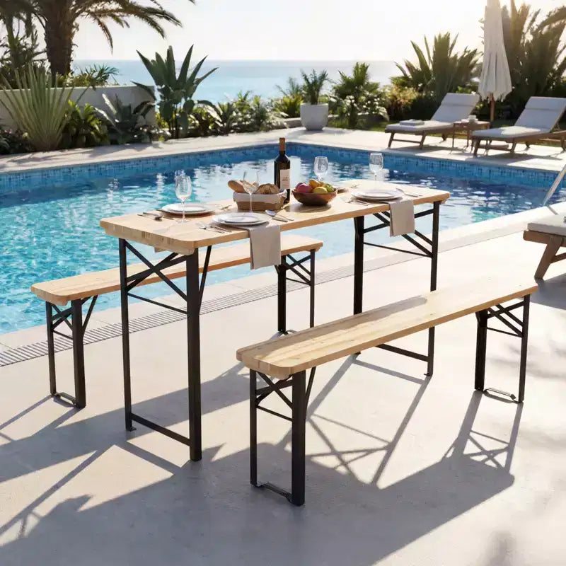 Mesa de picnic plegable de 3 piezas Gymax con bancos, asientos y estructura de metal para jardín y patio