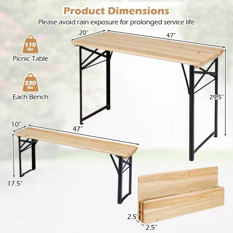 Mesa de picnic plegable de 3 piezas Gymax con bancos, asientos y estructura de metal para jardín y patio