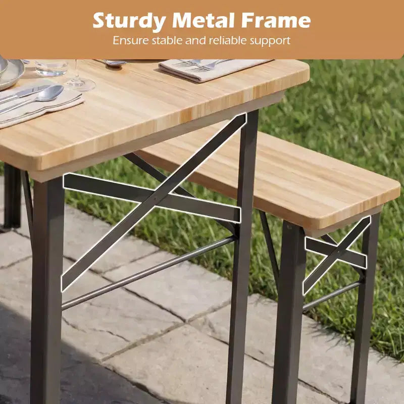 Mesa de picnic plegable de 3 piezas Gymax con bancos, asientos y estructura de metal para jardín y patio