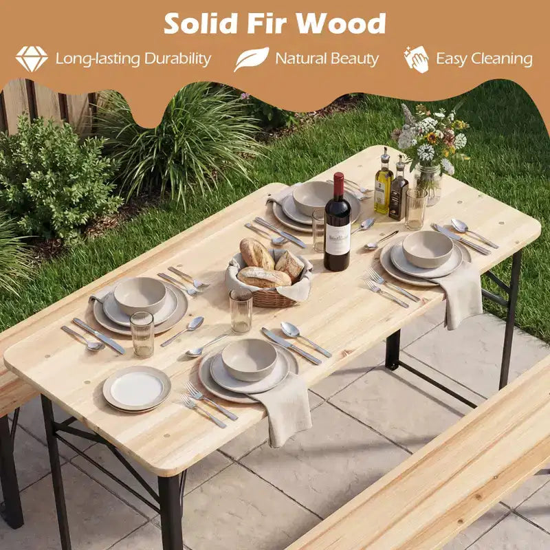 Mesa de picnic plegable de 3 piezas Gymax con bancos, asientos y estructura de metal para jardín y patio