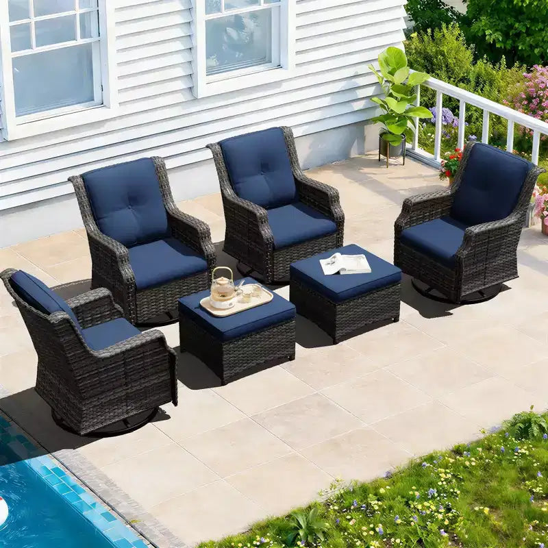 UPTIOT 6-Piece Swivel Rocker Set with Ottoman: 360 Rotation & All-Weather Olefin Fabric