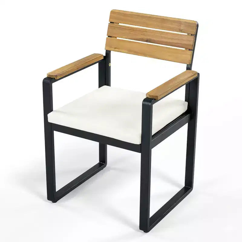 Whisen 6-delige houten buiteneetset voor 6-7 personen, eet- en zitset voor terras en tuin, 1 rechthoekige tafel & 1 bank & 4 stoelen met kussens