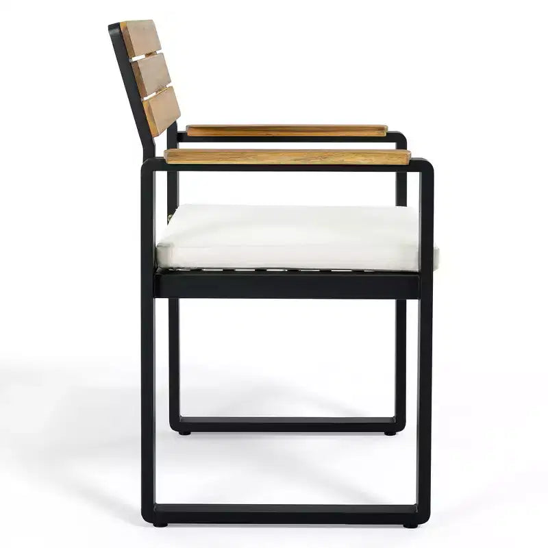 Whisen 6-delige houten buiteneetset voor 6-7 personen, eet- en zitset voor terras en tuin, 1 rechthoekige tafel & 1 bank & 4 stoelen met kussens