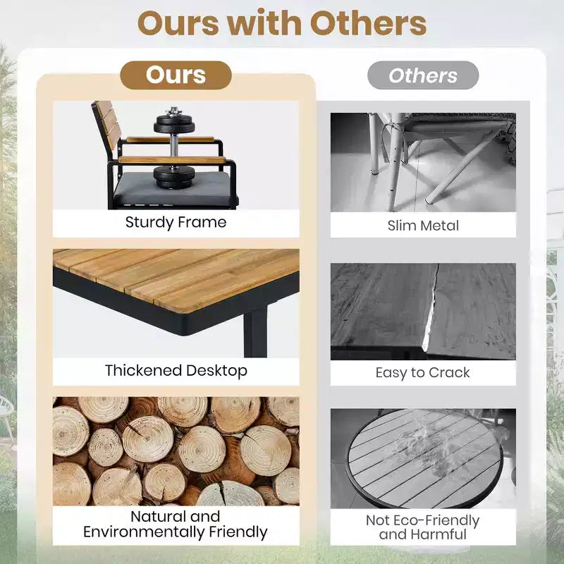 Whisen 6-delige houten buiteneetset voor 6-7 personen, eet- en zitset voor terras en tuin, 1 rechthoekige tafel & 1 bank & 4 stoelen met kussens