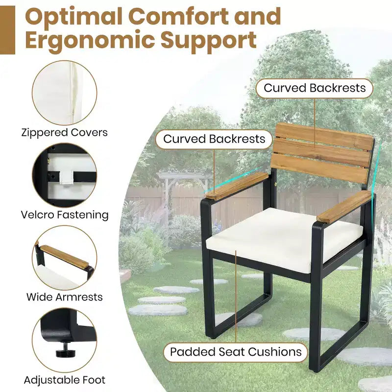 Whisen 6-delige houten buiteneetset voor 6-7 personen, eet- en zitset voor terras en tuin, 1 rechthoekige tafel & 1 bank & 4 stoelen met kussens