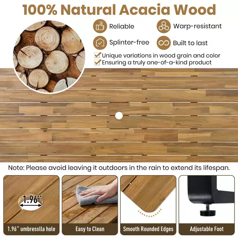 Whisen 6-delige houten buiteneetset voor 6-7 personen, eet- en zitset voor terras en tuin, 1 rechthoekige tafel & 1 bank & 4 stoelen met kussens