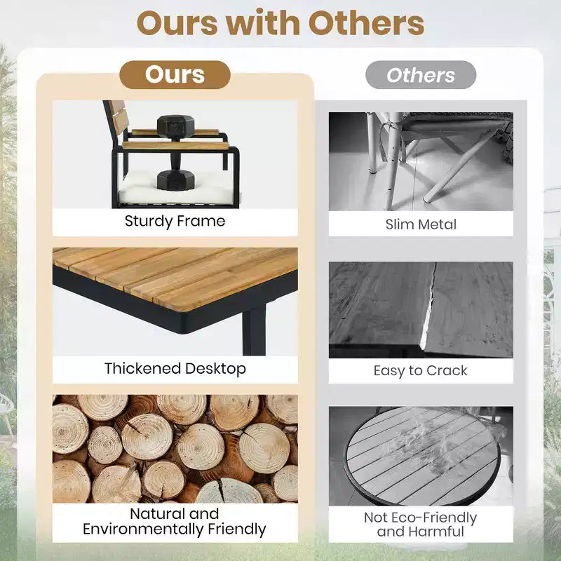Whisen 6-delige houten buiteneetset voor 6-7 personen, eet- en zitset voor terras en tuin, 1 rechthoekige tafel & 1 bank & 4 stoelen met kussens