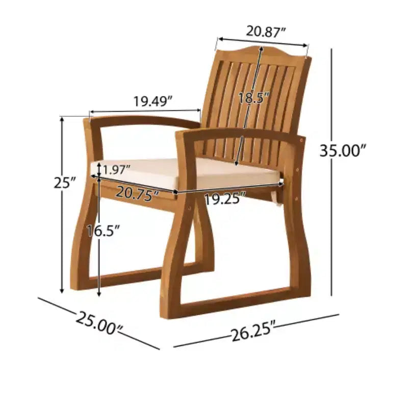 7-delige tuinset voor buiten met acaciahouten tafel en 6 stoelen met kussens, tuinmeubels voor achtertuin, terras en zwembad-Panipeachy