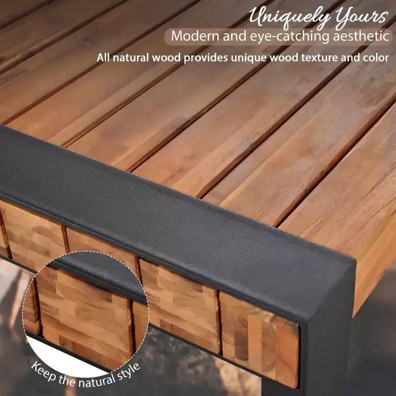 Set da pranzo Wesley per patio in legno di acacia e acciaio con tavolo e 2 panche - GDFStudio