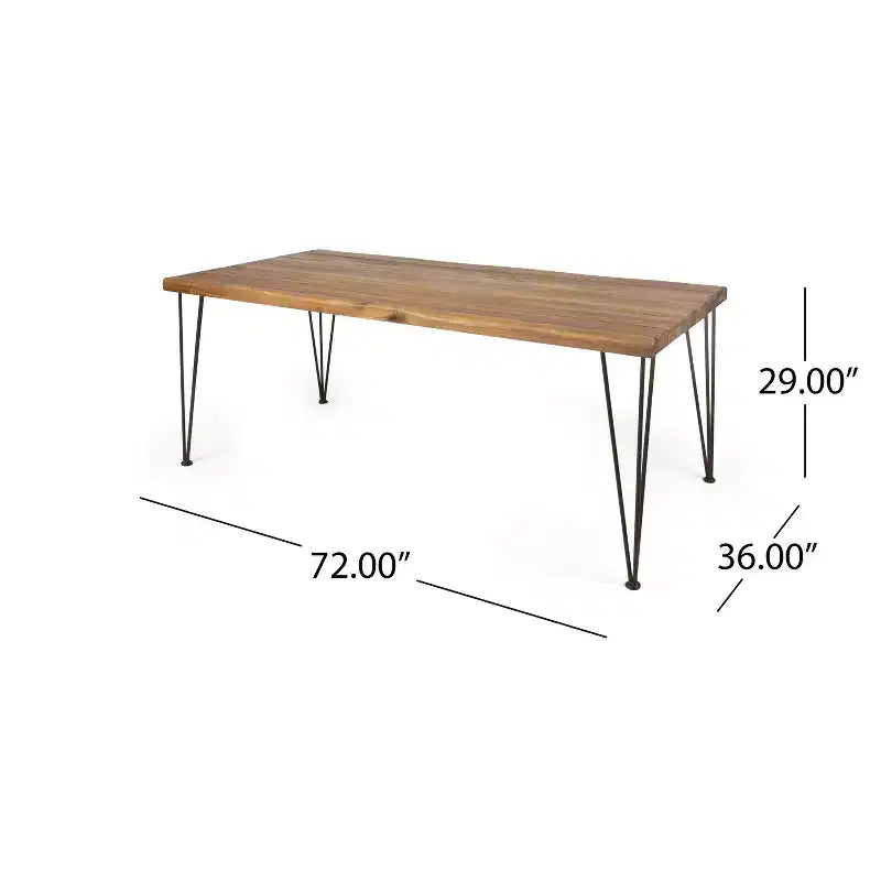 Juego de comedor de patio de acacia de 7 piezas Mikkel moderno de Christopher Knight Home, con mesa de listones y patas de hierro estilo horquilla