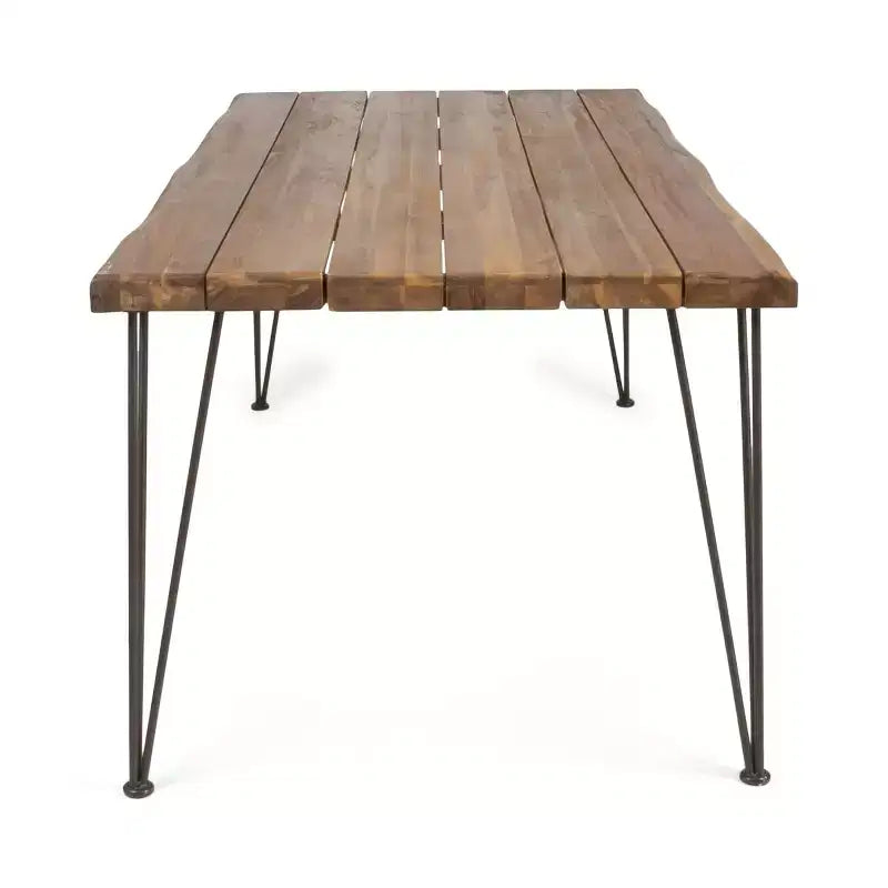 Conjunto de comedor exterior de 7 piezas para 6 personas, con sillas de ratán tejido y mesa de comedor rectangular de patio de 72 pulgadas con tablero de madera de acacia para patio trasero y terraza-Panipeachy