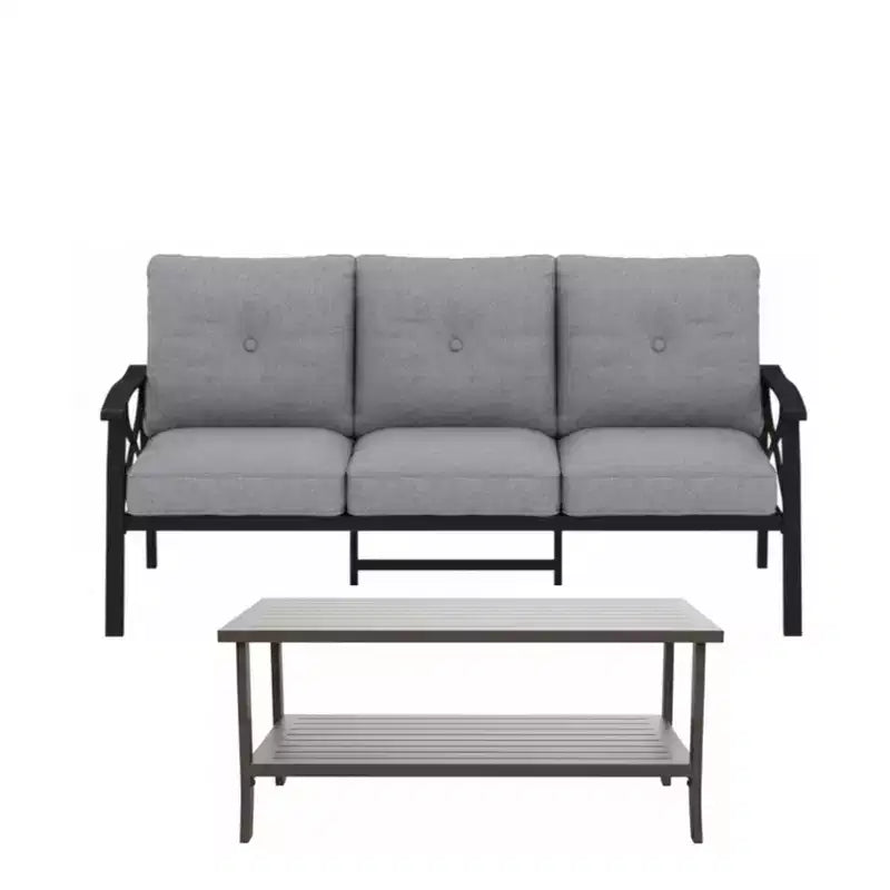 2-teiliges Outdoor-Terrassenset, 70 Zoll, aus witterungsbeständigem Metall, mit 3-Sitzer-Metallsofa und rechteckigem Couchtisch