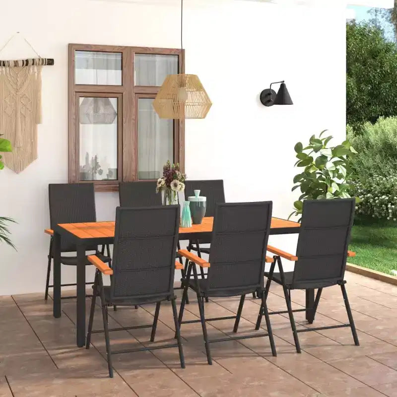 vidaXL Dining Set Black and Brown Aluminum Frame, PE Rattan, WPC Large