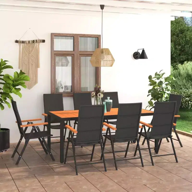 vidaXL Dining Set Black and Brown Aluminum Large Height-Adjustable