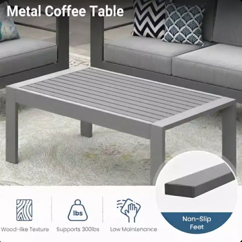 2-delige terrasmeubelset voor buiten, weerbestendige metalen loungebank van 75 inch voor 3 personen met dikke kussens en salontafel van 43 inch