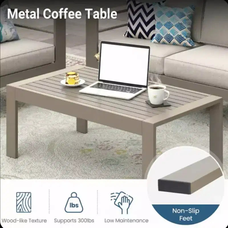 2-delige terrasmeubelset voor buiten, weerbestendige metalen loungebank van 75 inch voor 3 personen met dikke kussens en salontafel van 43 inch