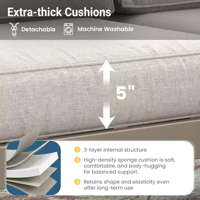 2-delige terrasmeubelset voor buiten, weerbestendige metalen loungebank van 75 inch voor 3 personen met dikke kussens en salontafel van 43 inch