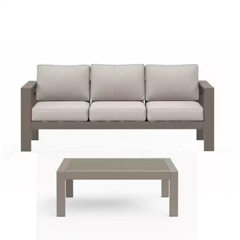 2-delige terrasmeubelset voor buiten, weerbestendige metalen loungebank van 75 inch voor 3 personen met dikke kussens en salontafel van 43 inch