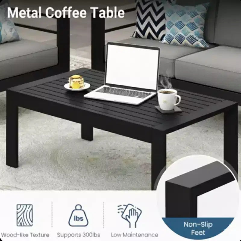 2-delige terrasmeubelset voor buiten, weerbestendige metalen loungebank van 75 inch voor 3 personen met dikke kussens en salontafel van 43 inch