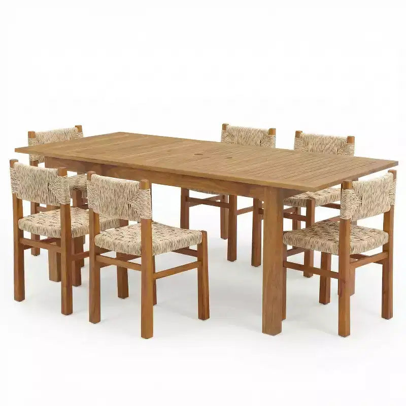 Ensemble repas de terrasse moderne Wriby de Christopher Knight Home, 7 pièces, en acacia, avec table extensible à lattes et design en rotin