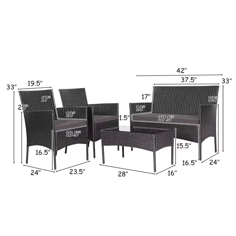 Costway 4PCS Outdoor Furniture Set Patio Rattan Conversation Set w/ Gray & Off White Cushion