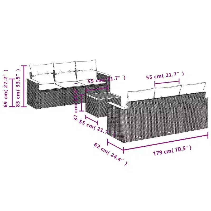 vidaXL Garden Sofa Set PE rattan Medium Adjustable Feet