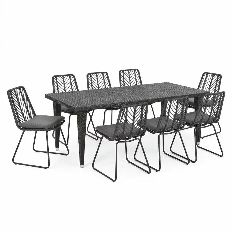 Juego de comedor de patio de hierro y ratán de estilo transicional de 9 piezas Christopher Knight Home Deja, con cojines