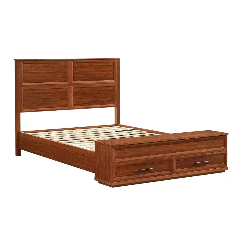 Queen/King Platform Bed Frame with Drawers, Storage Bench and 3D Geometric Headboard