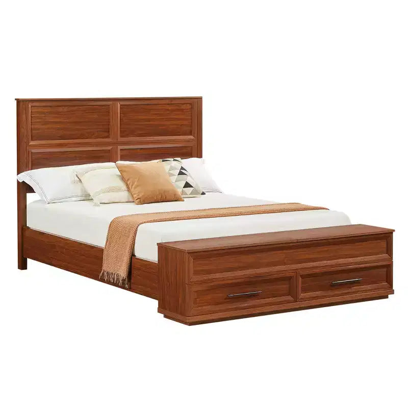Queen/King Platform Bed Frame with Drawers, Storage Bench and 3D Geometric Headboard