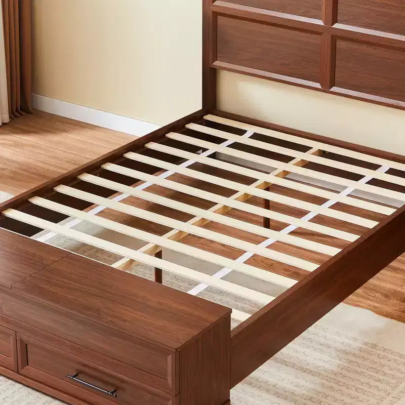 Queen/King Platform Bed Frame with Drawers, Storage Bench and 3D Geometric Headboard