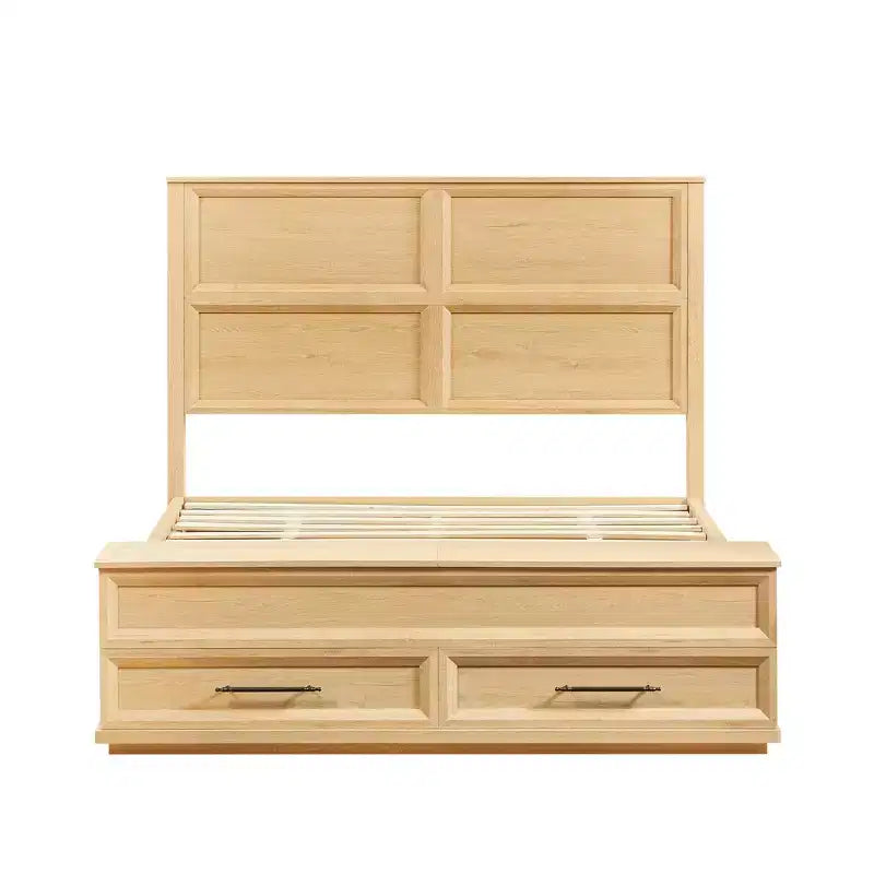 Queen/King Platform Bed Frame with Drawers, Storage Bench and 3D Geometric Headboard