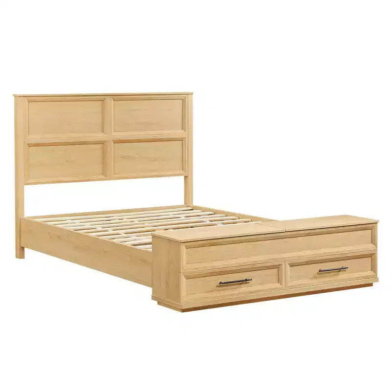 Queen/King Platform Bed Frame with Drawers, Storage Bench and 3D Geometric Headboard